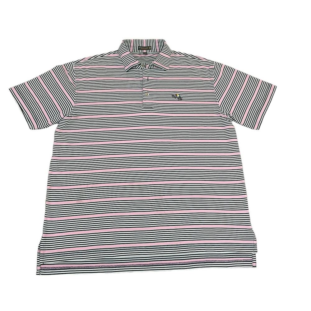 Peter Millar Summer Comfort Pink Dark Grey and White Stripe Golf Polo Size Large